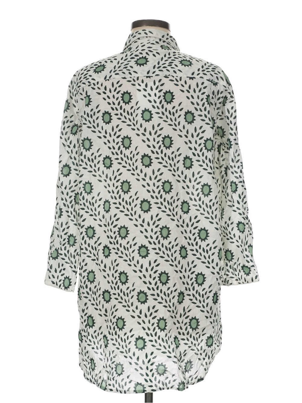 Julia Amory Husband Shirt 100% Cotton Sage White Block Print Coastal Chic NWT M - Picture 5 of 12